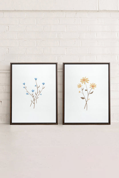 OLEKA CANVAS - BOUQUET RUSTIQUE, 2 Oeuvres sur toile étirée, encadré Brun Noyer