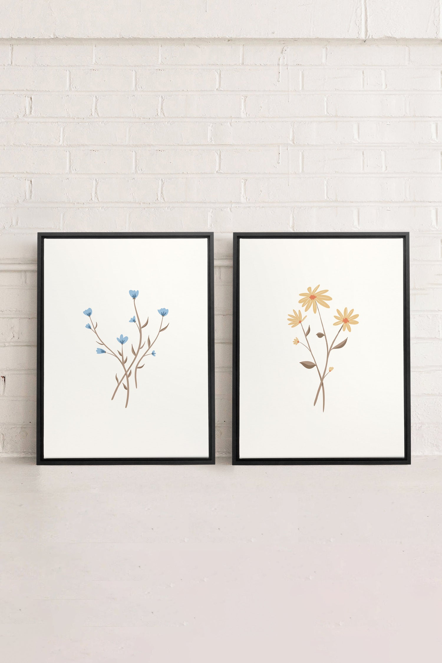 OLEKA CANVAS - BOUQUET RUSTIQUE, 2 Oeuvres sur toile étirée, encadré Noir