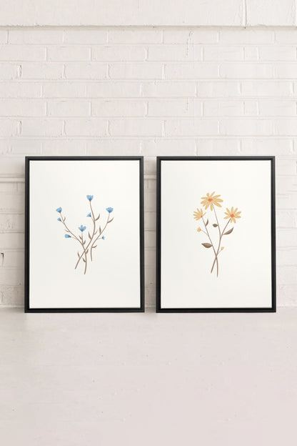 OLEKA CANVAS - BOUQUET RUSTIQUE, 2 Oeuvres sur toile étirée, encadré Noir