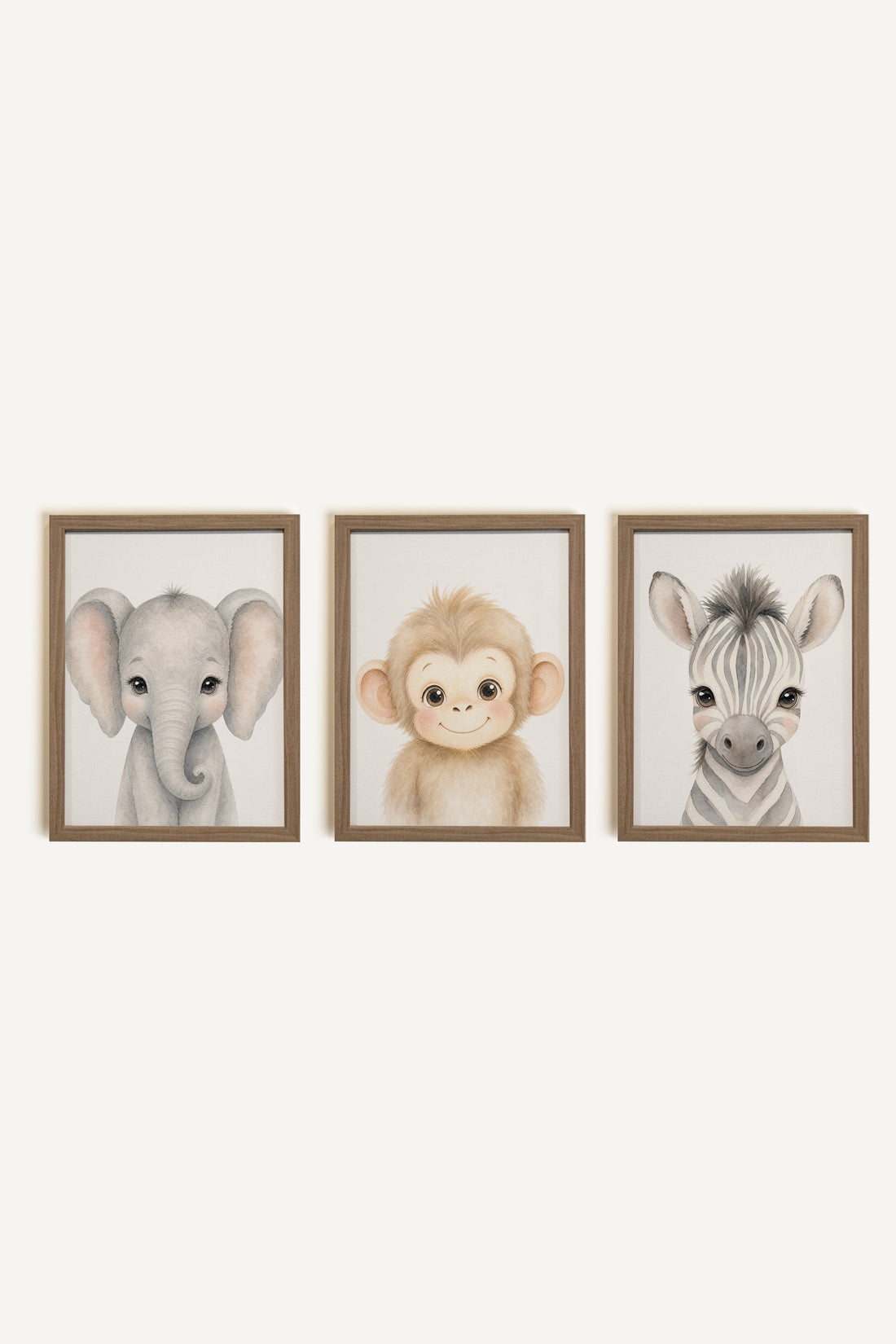Safari Mini, ensemble de 5 œuvres sur toile rigide, encadré brun chêne