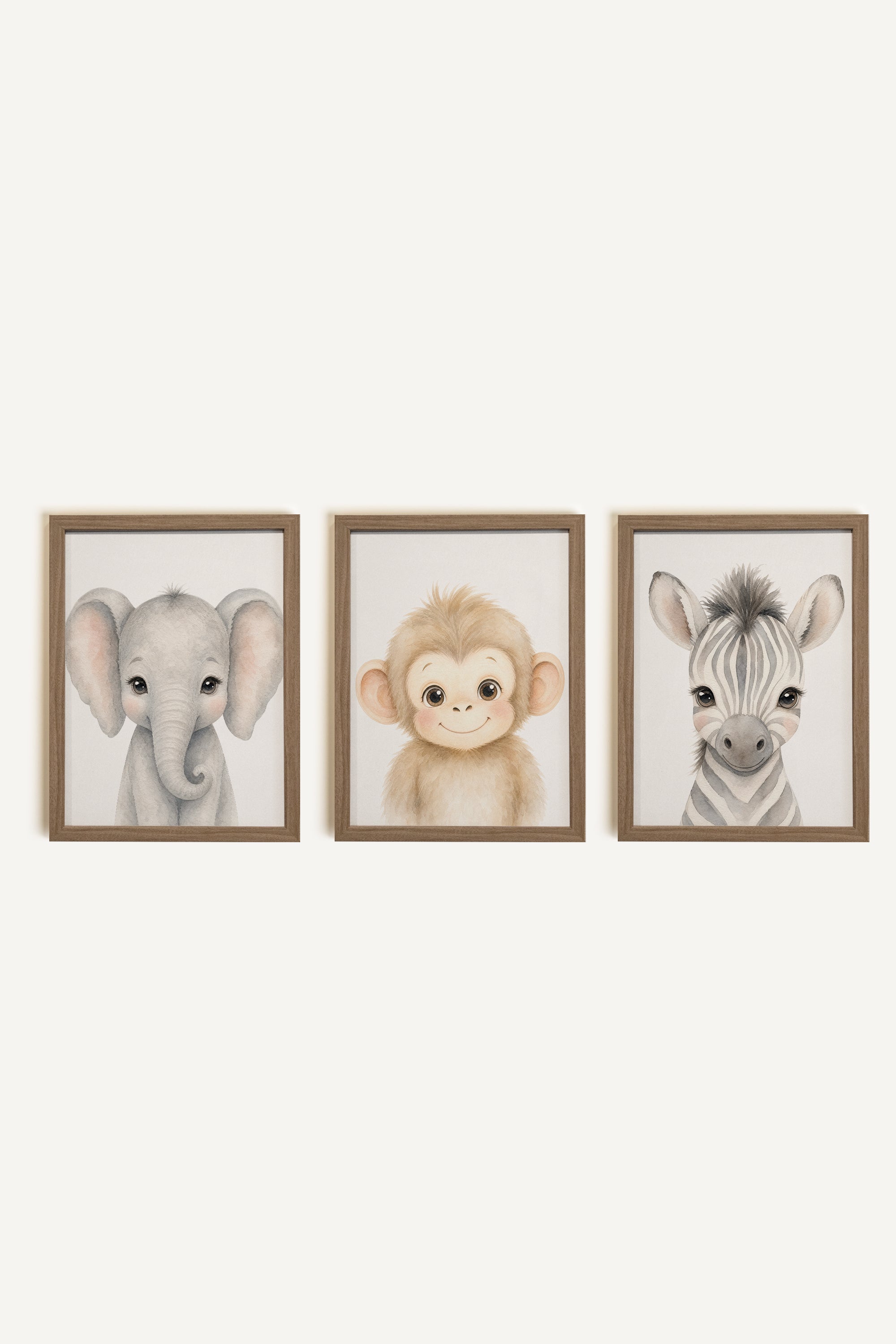 Safari Mini, ensemble de 5 œuvres sur toile rigide, encadré brun chêne