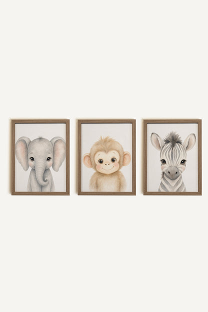 Safari Mini, ensemble de 5 œuvres sur toile rigide, encadré brun chêne
