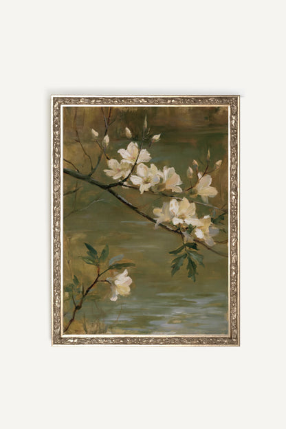 Blossom by the Water, Oeuvre sur toile rigide, encadré Vintage Argent