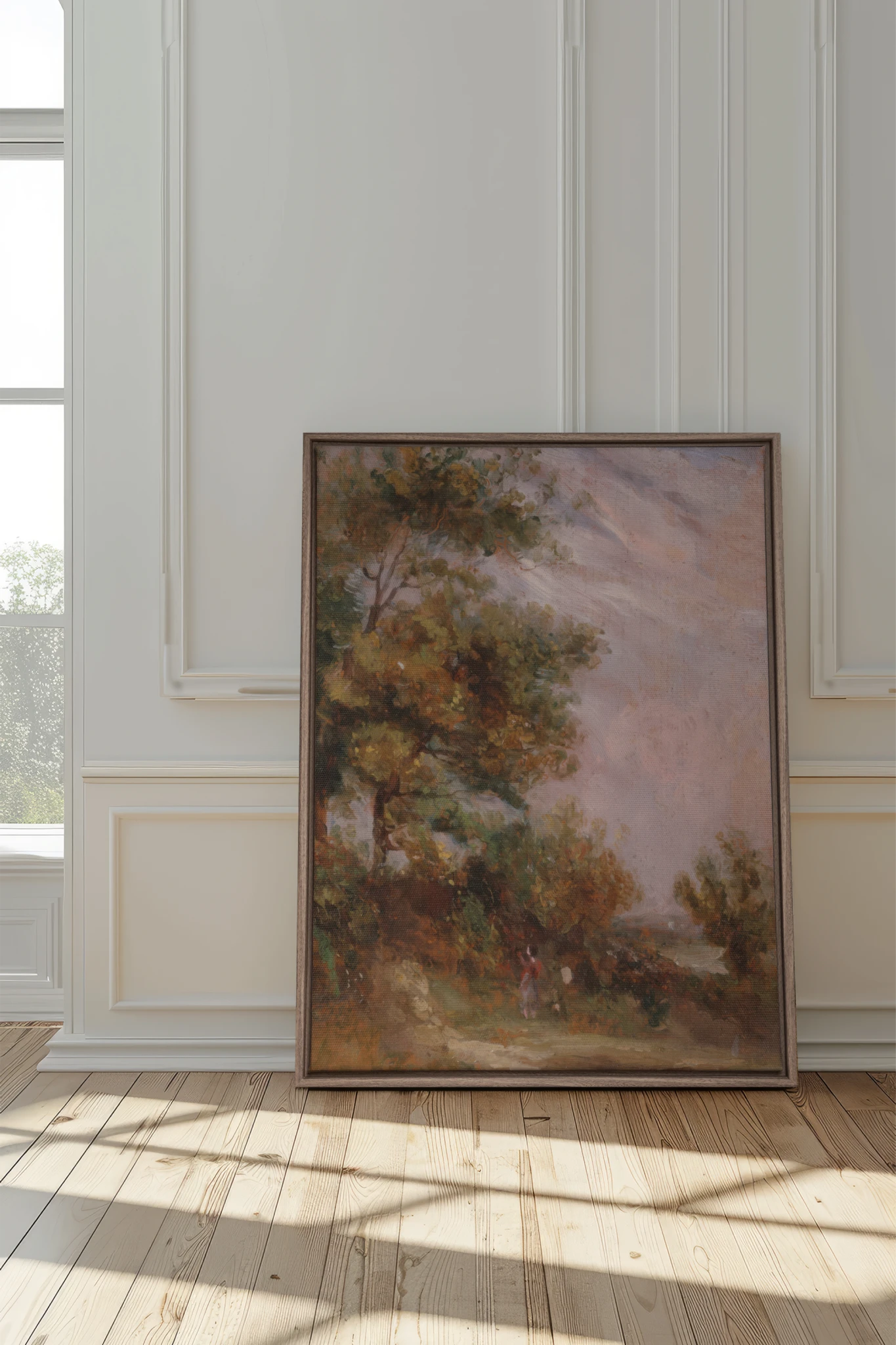 BLUSH SKY GROVE, Work on stretched canvas, framed Oak Brown