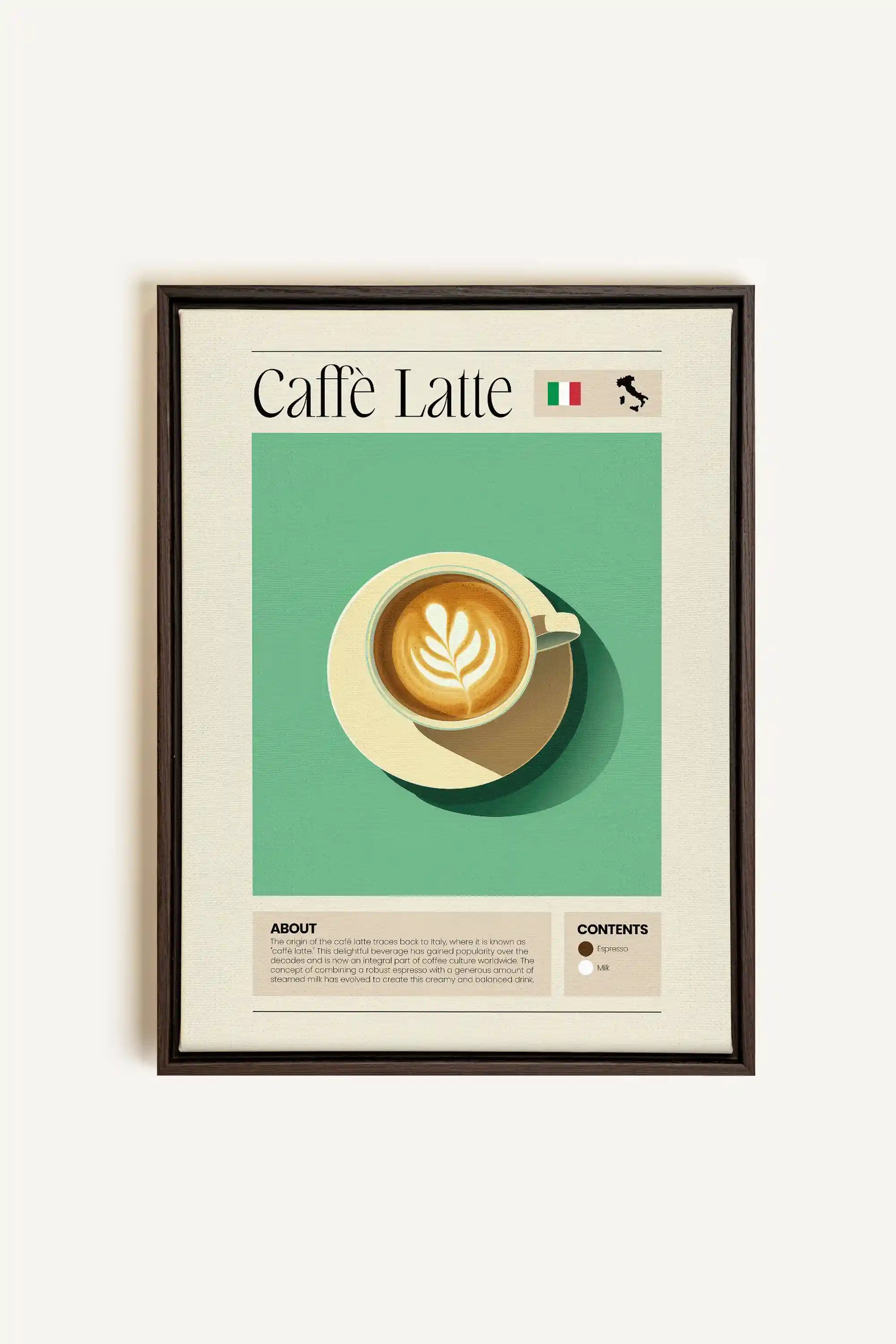 CAFFÈ LATTE, Artwork on stretched canvas, framed in Walnut Brown