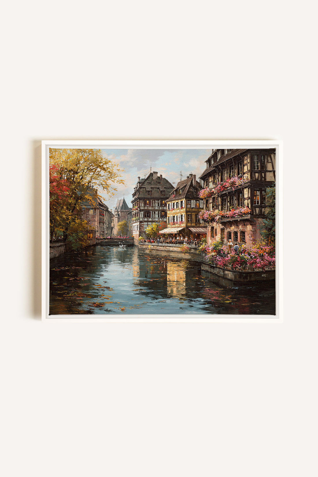 CANAL OF PETALS, Artwork on stretched canvas, framed in white