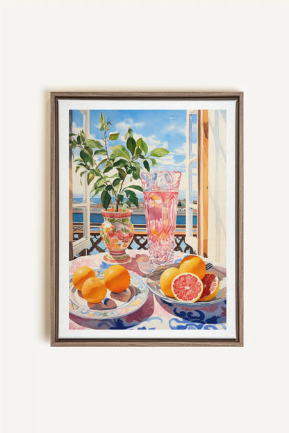 CITRUS VISTA PARADISE, Oeuvre sur toile étirée, encadré Brun Chêne