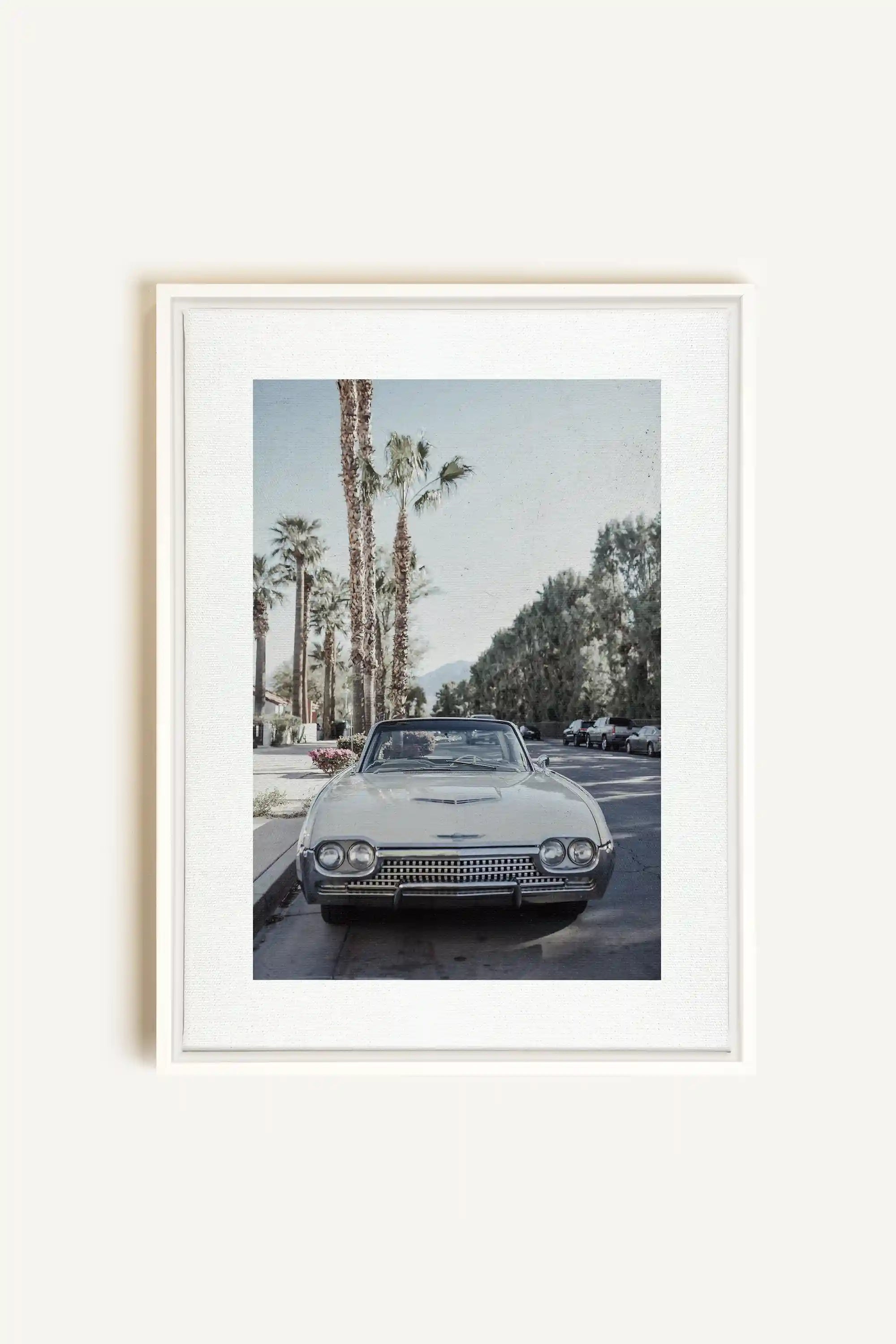 CLASSIC PALM RIDE, Artwork on stretched canvas, framed in white