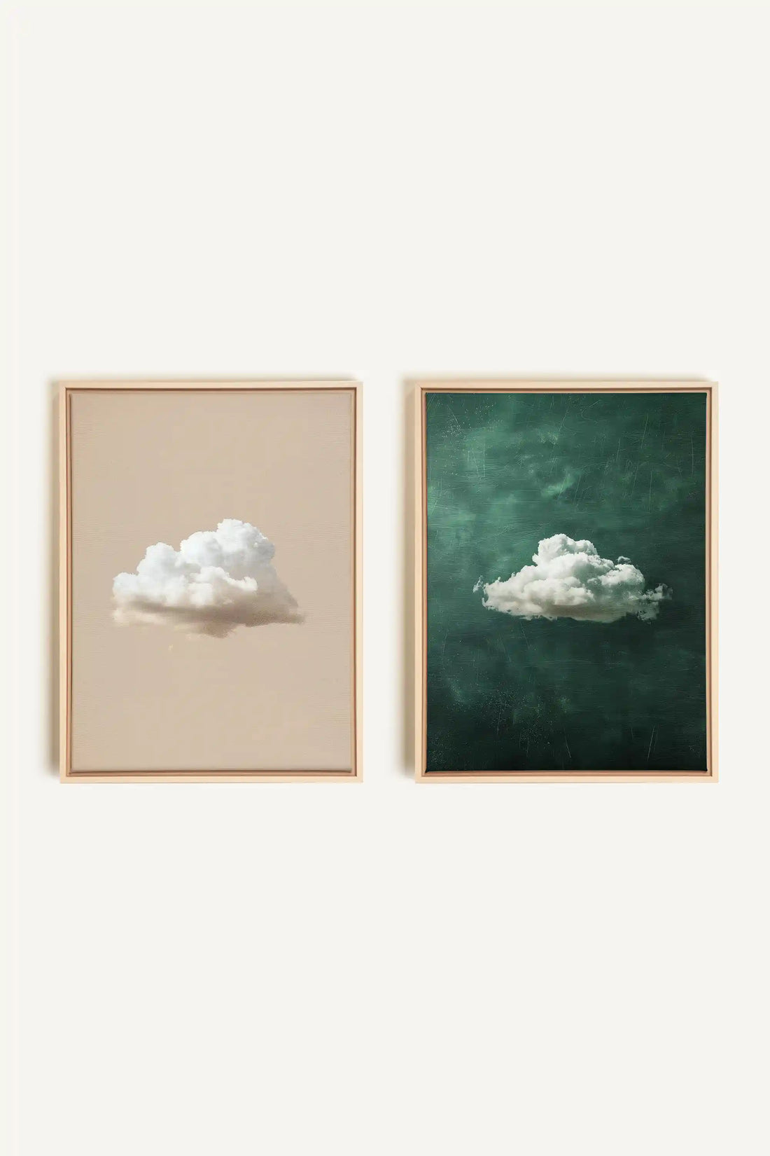 CLOUD SET, 2 Oeuvres sur toile étirée, encadré Naturel Clair