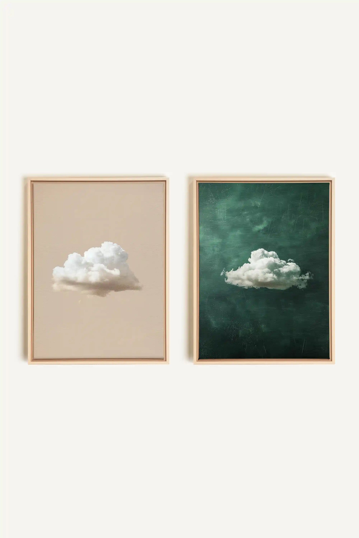 CLOUD SET, 2 Oeuvres sur toile étirée, encadré Naturel Clair