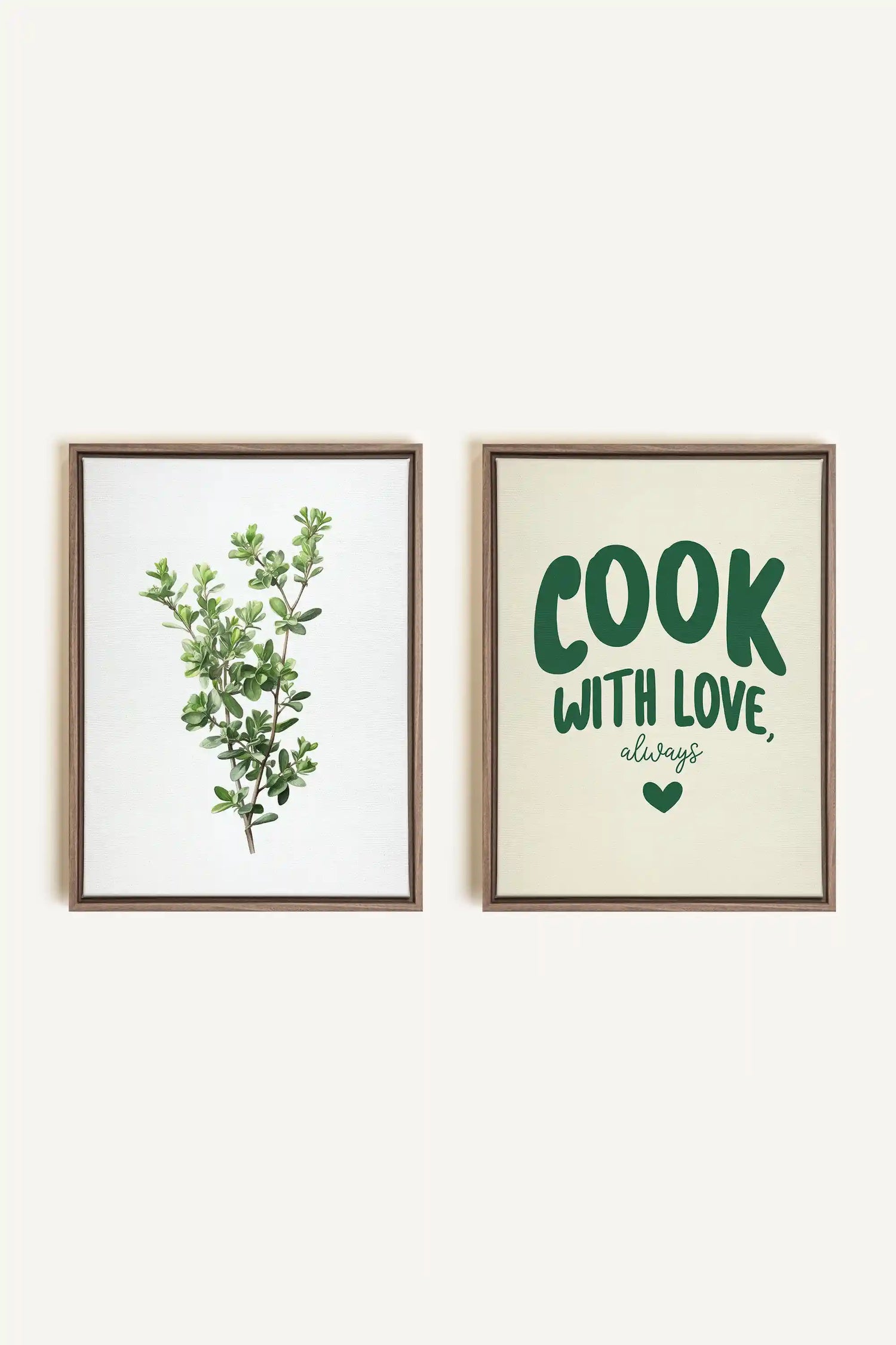 COMBINAISON CUISINE, 2 Works on stretched canvas, framed Oak Brown