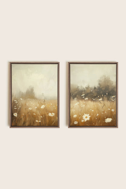 COMBINAISON DAISY BREEZE, 2 Works on stretched canvas, framed Oak Brown