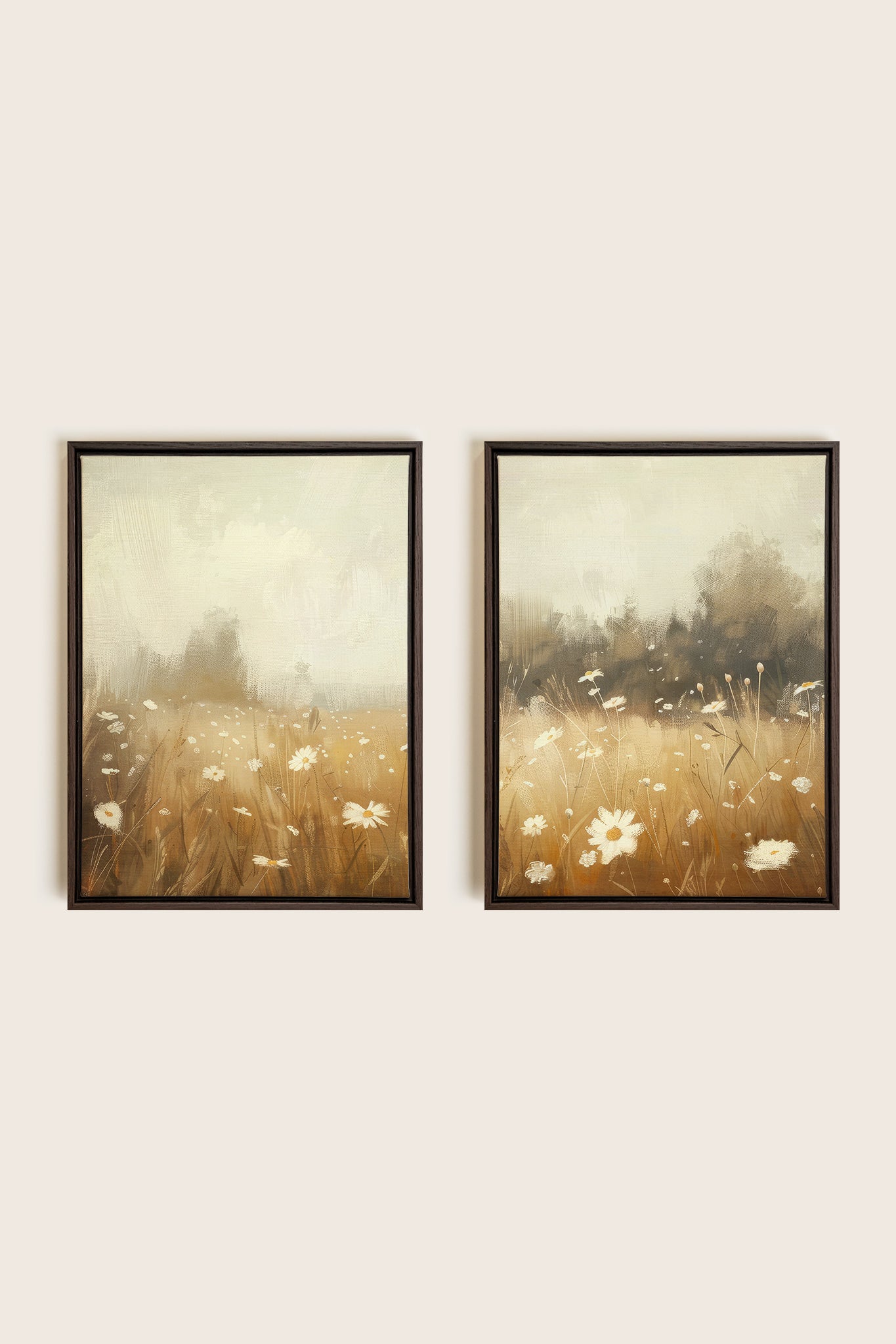 COMBINAISON DAISY BREEZE, 2 Works on stretched canvas, framed in Walnut Brown