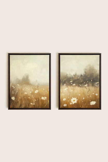 COMBINAISON DAISY BREEZE, 2 Works on stretched canvas, framed in Walnut Brown