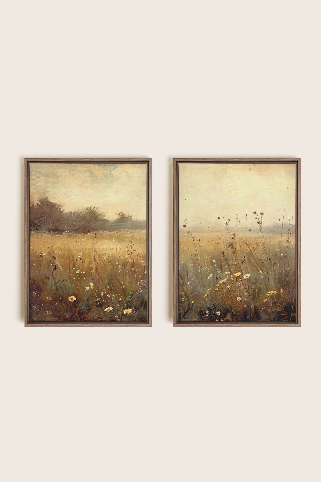 COMBINAISON GREENSCAPE, 2 Works on stretched canvas, framed Oak Brown