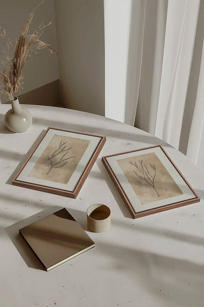 COMBINAISON JADE WILSON, 2 Works on stretched canvas, framed Oak Brown