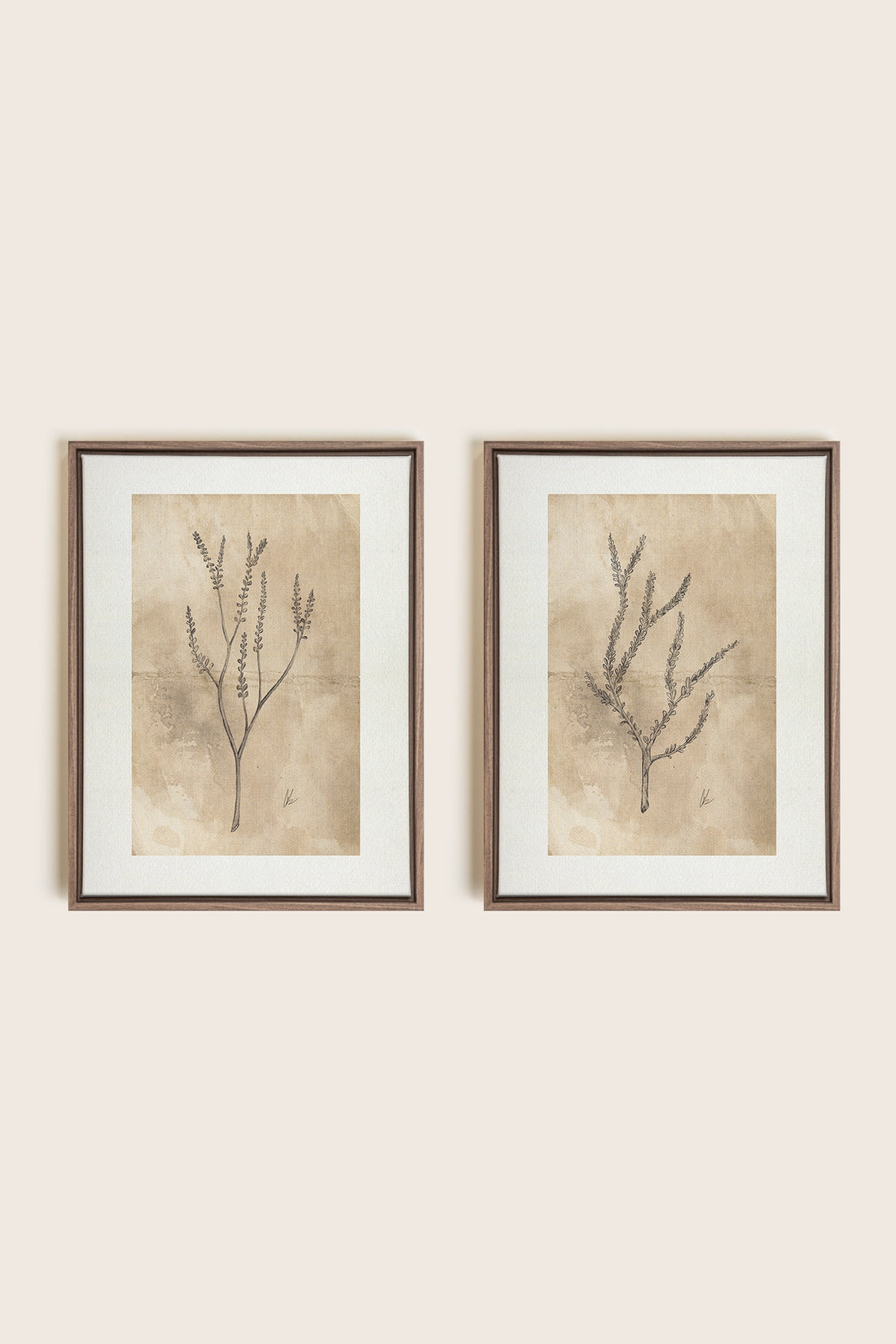 COMBINAISON JADE WILSON, 2 Works on stretched canvas, framed Oak Brown