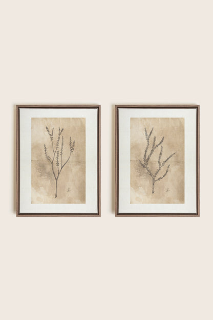 COMBINAISON JADE WILSON, 2 Works on stretched canvas, framed Oak Brown