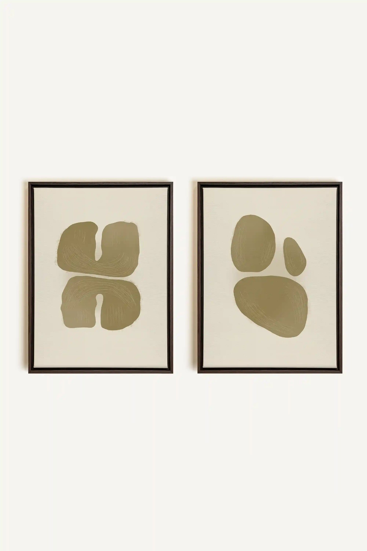 COMBINAISON M TON INTÉRIEUR, 2 Works on stretched canvas, framed in Walnut Brown