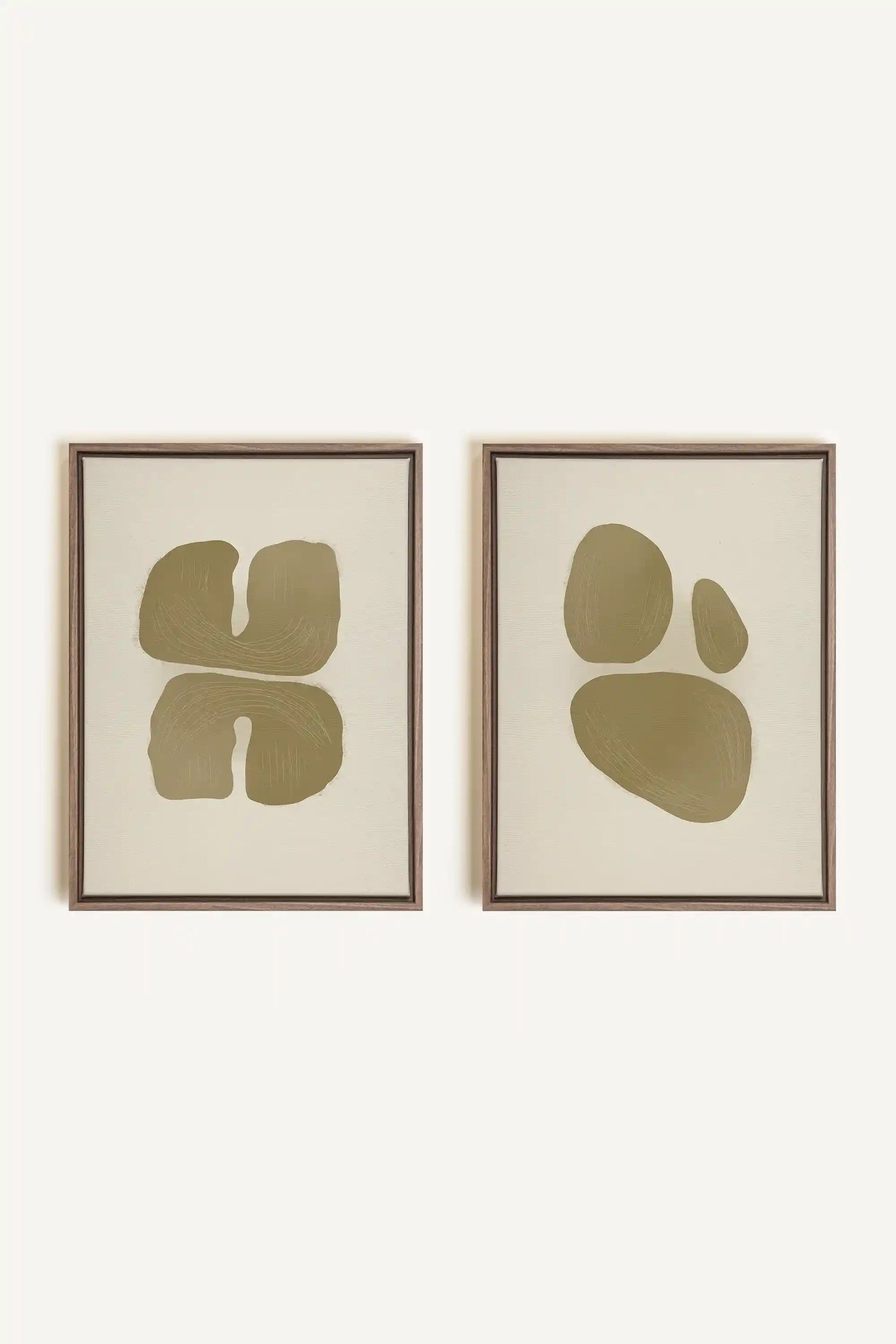 COMBINAISON M TON INTÉRIEUR, 2 Works on stretched canvas, framed Oak Brown