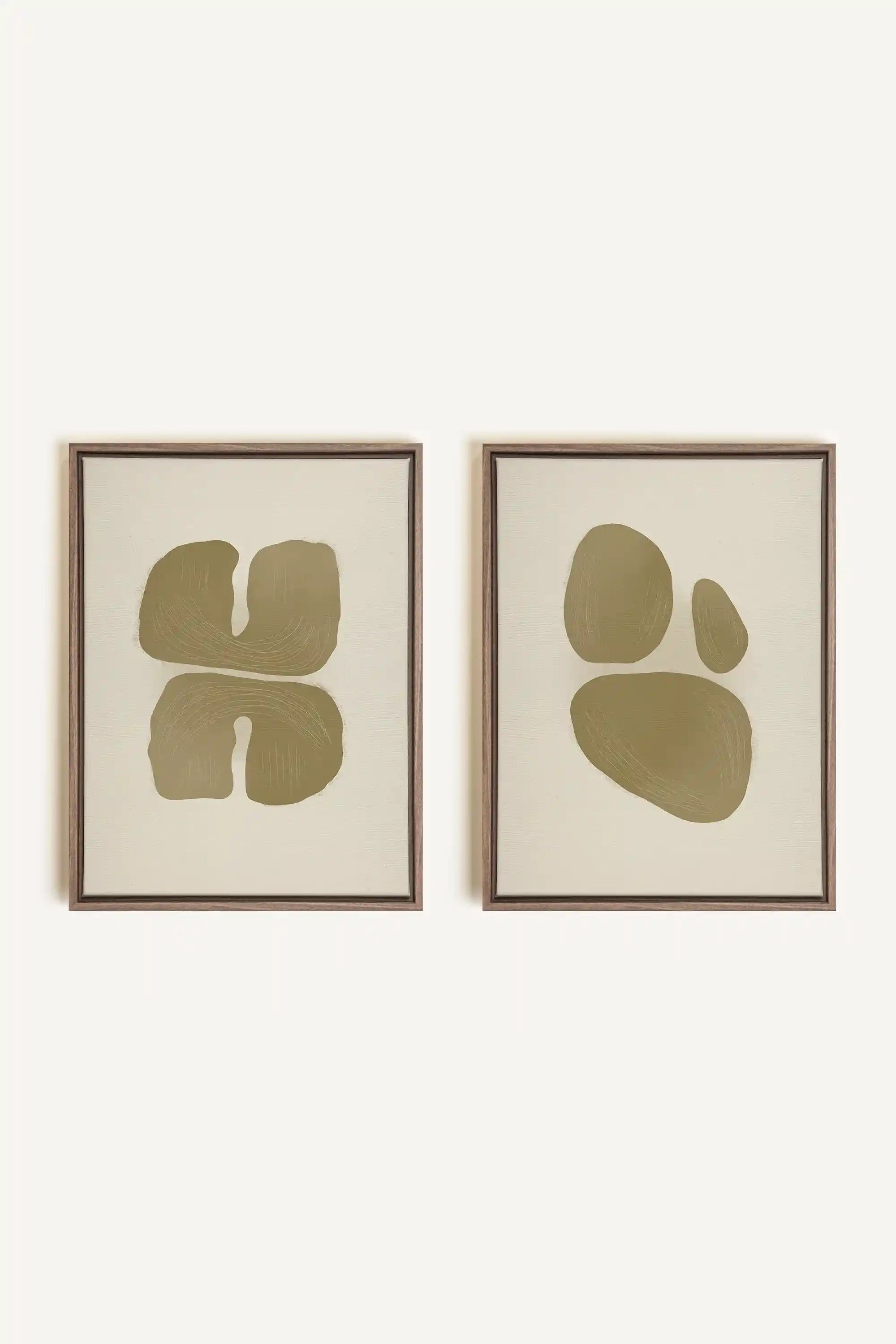 COMBINAISON M TON INTÉRIEUR, 2 Works on stretched canvas, framed Oak Brown