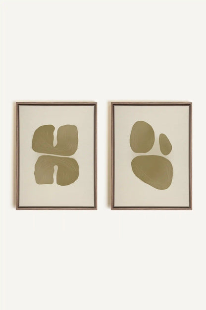 COMBINAISON M TON INTÉRIEUR, 2 Works on stretched canvas, framed Oak Brown