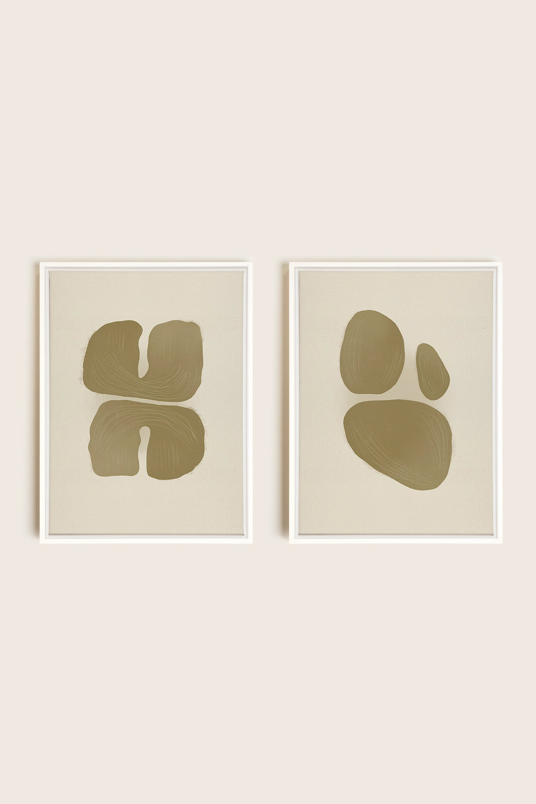 COMBINAISON M TON INTÉRIEUR, 2 Works on stretched canvas, framed in white