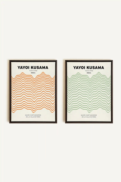 COMBINAISON YAYOI, 2 Oeuvres sur toile étirée, encadré Brun Noyer