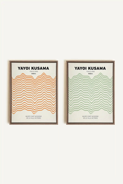 COMBINAISON YAYOI, 2 Oeuvres sur toile étirée, encadré Brun Chêne