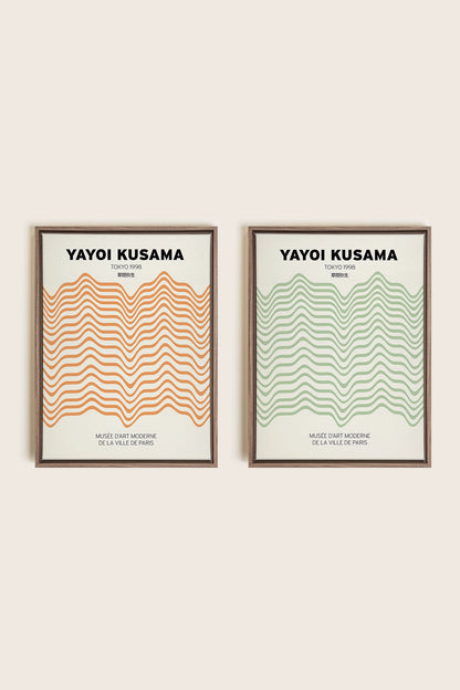 COMBINAISON YAYOI, 2 Works on stretched canvas, framed Oak Brown