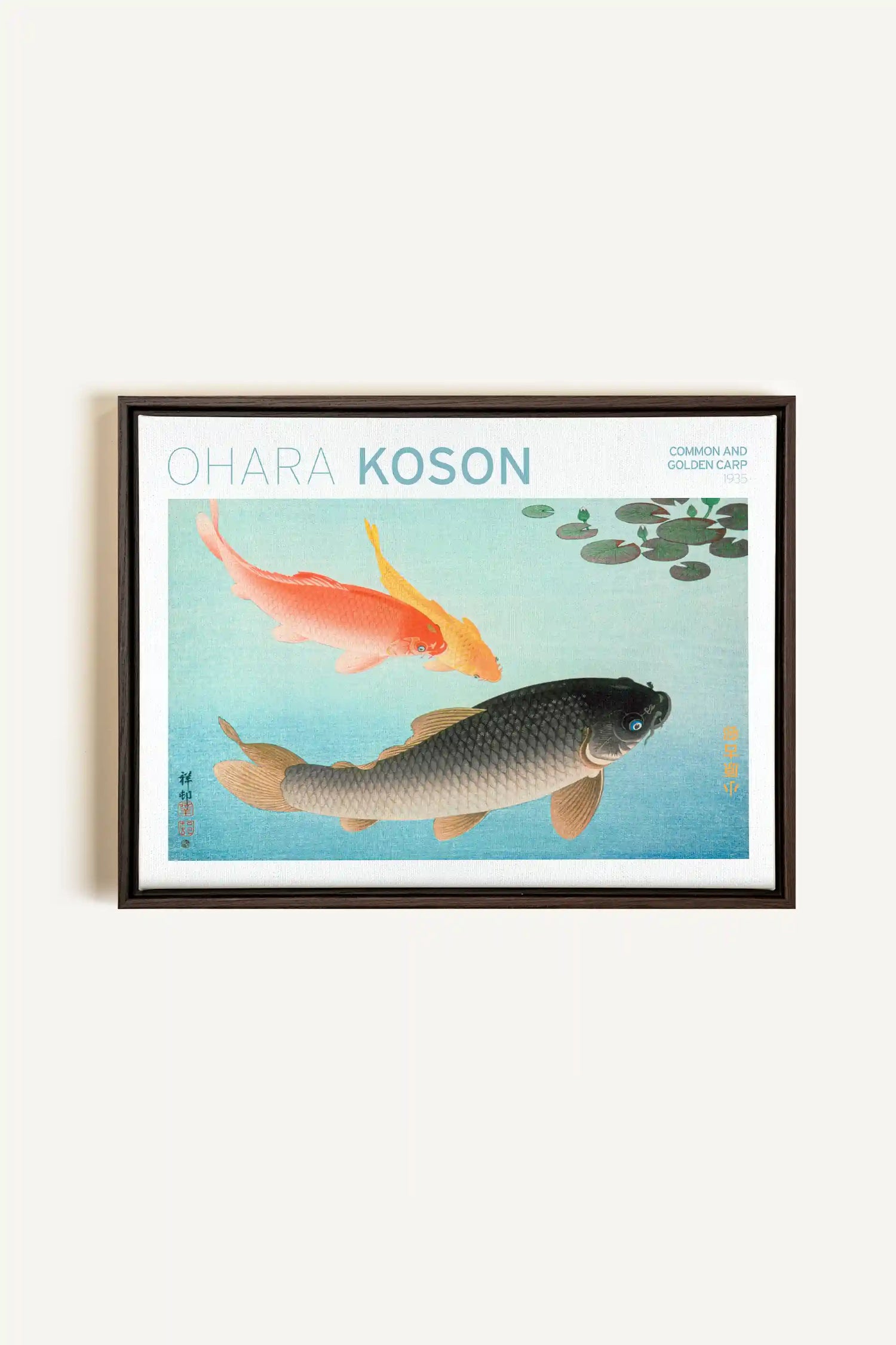 COMMON &amp; GOLDEN CARP, Oeuvre sur toile étirée, encadré Brun Noyer