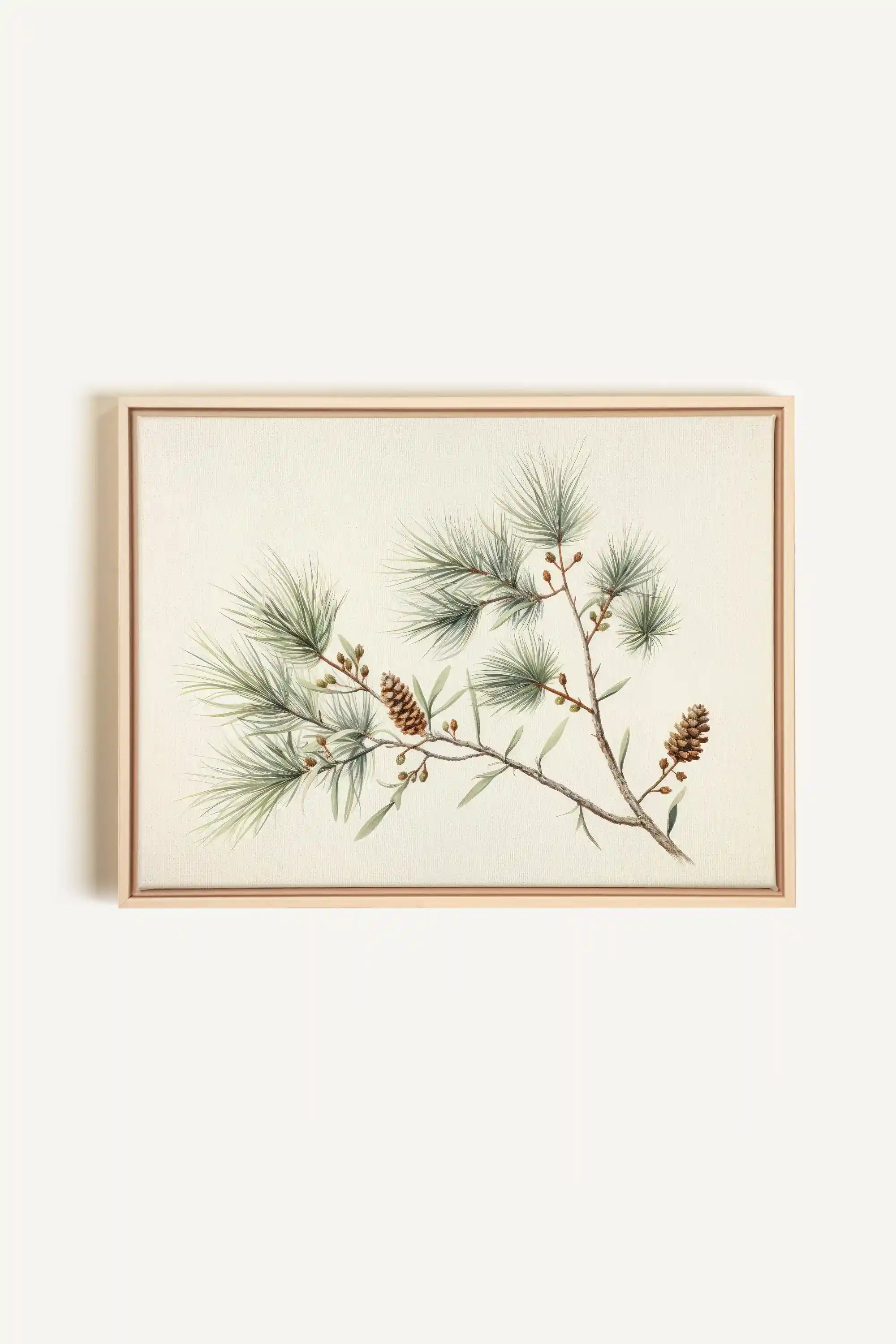 Conifer Branch, Artwork on stretched canvas, framed Natural Light