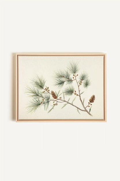 Conifer Branch, Artwork on stretched canvas, framed Natural Light
