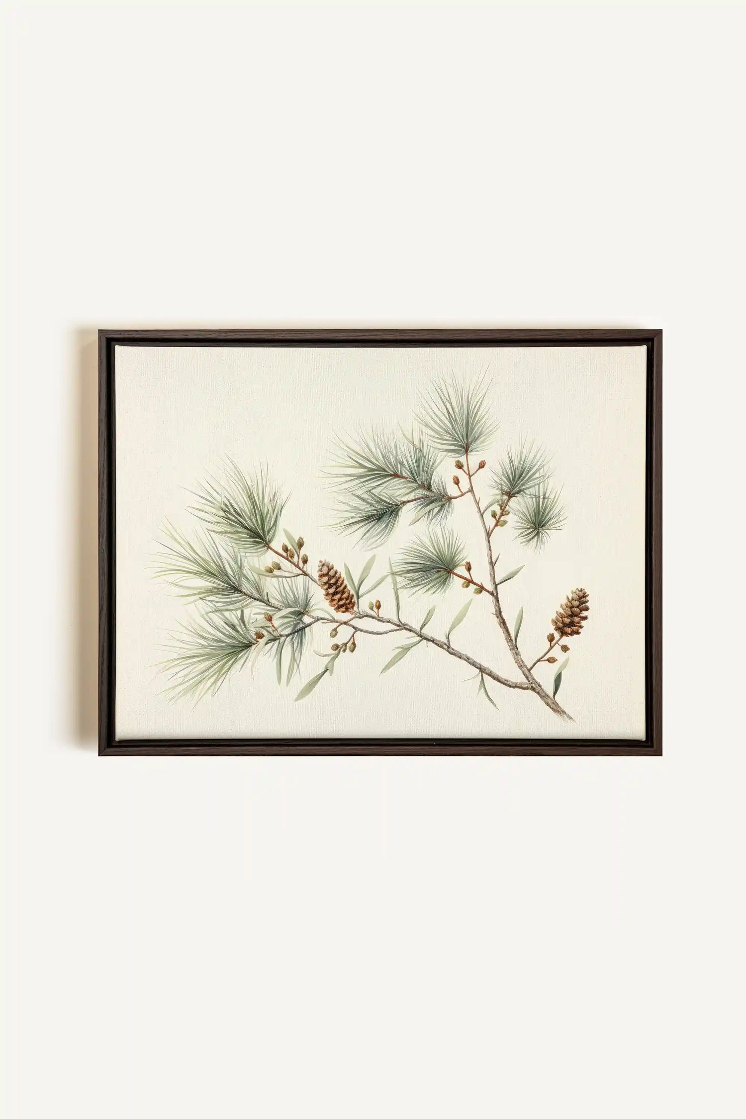 Conifer Branch, Oeuvre sur toile étirée, encadré Brun Noyer