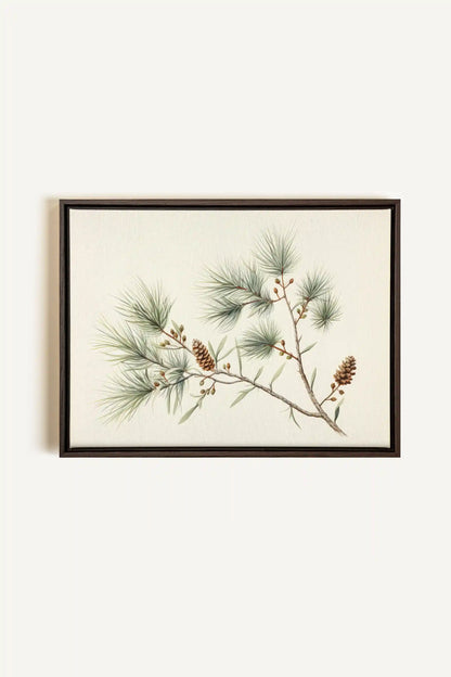 Conifer Branch, Oeuvre sur toile étirée, encadré Brun Noyer