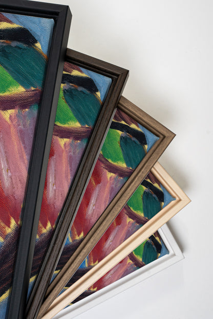 ELECTRIC BLOOM, Artwork on stretched canvas, framed in Oak Brown