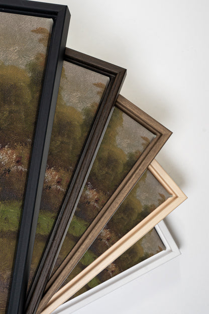 TRIO DOUCEURS CHAMPÊTRES, 3 Oeuvres sur toile étirée, encadré Brun Noyer