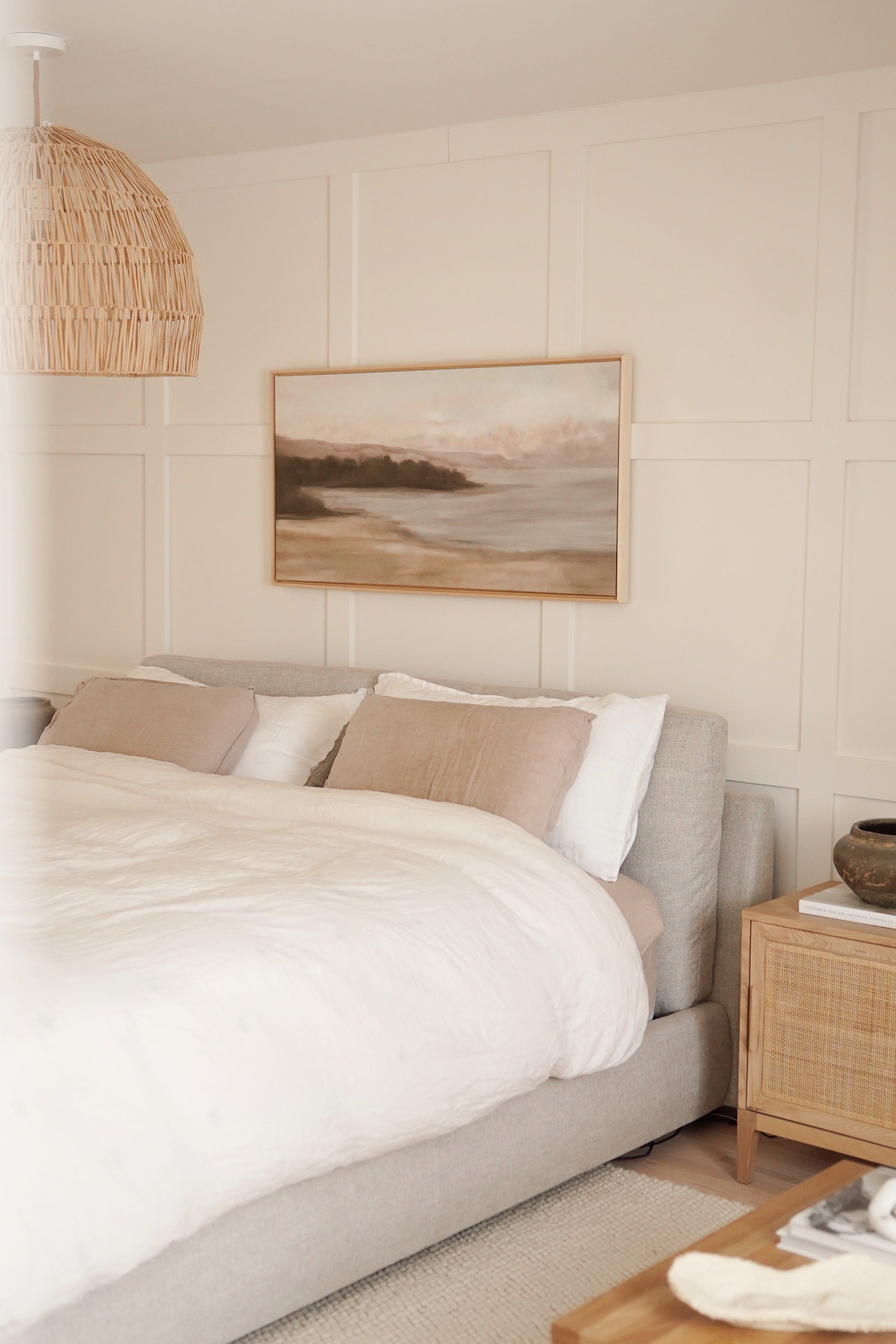 OLEKA CANVAS - CALME SUR LA RIVE, Oeuvre sur toile étirée, encadré Naturel Clair