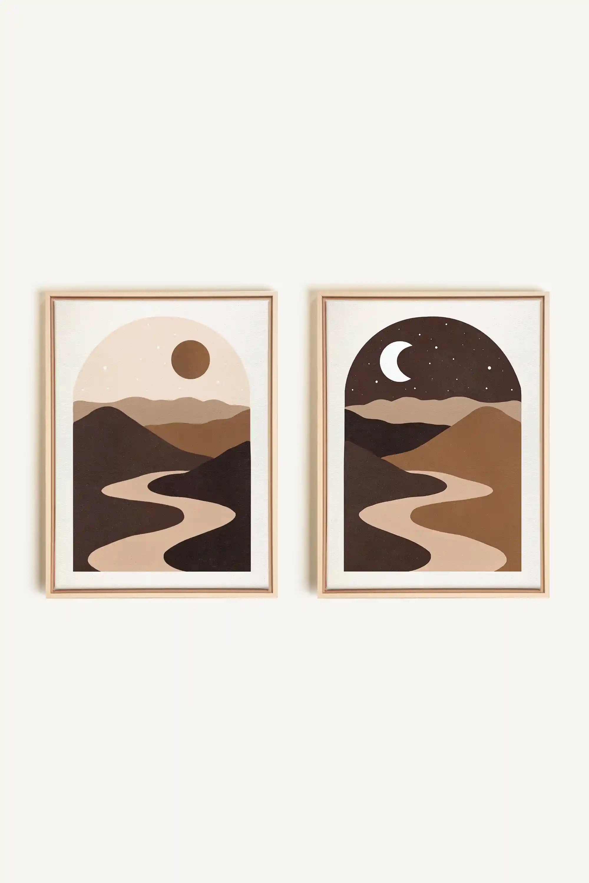DESERT DREAMS DUO, 2 Oeuvres sur toile étirée, encadré Naturel Clair