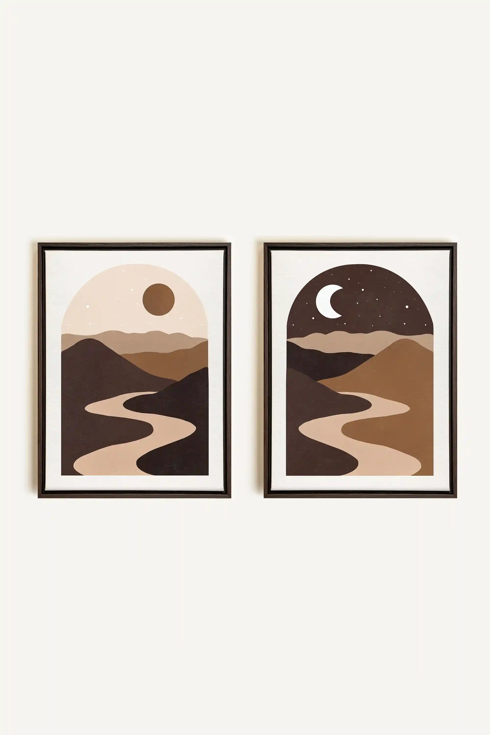 DESERT DREAMS DUO, 2 Oeuvres sur toile étirée, encadré Brun Noyer