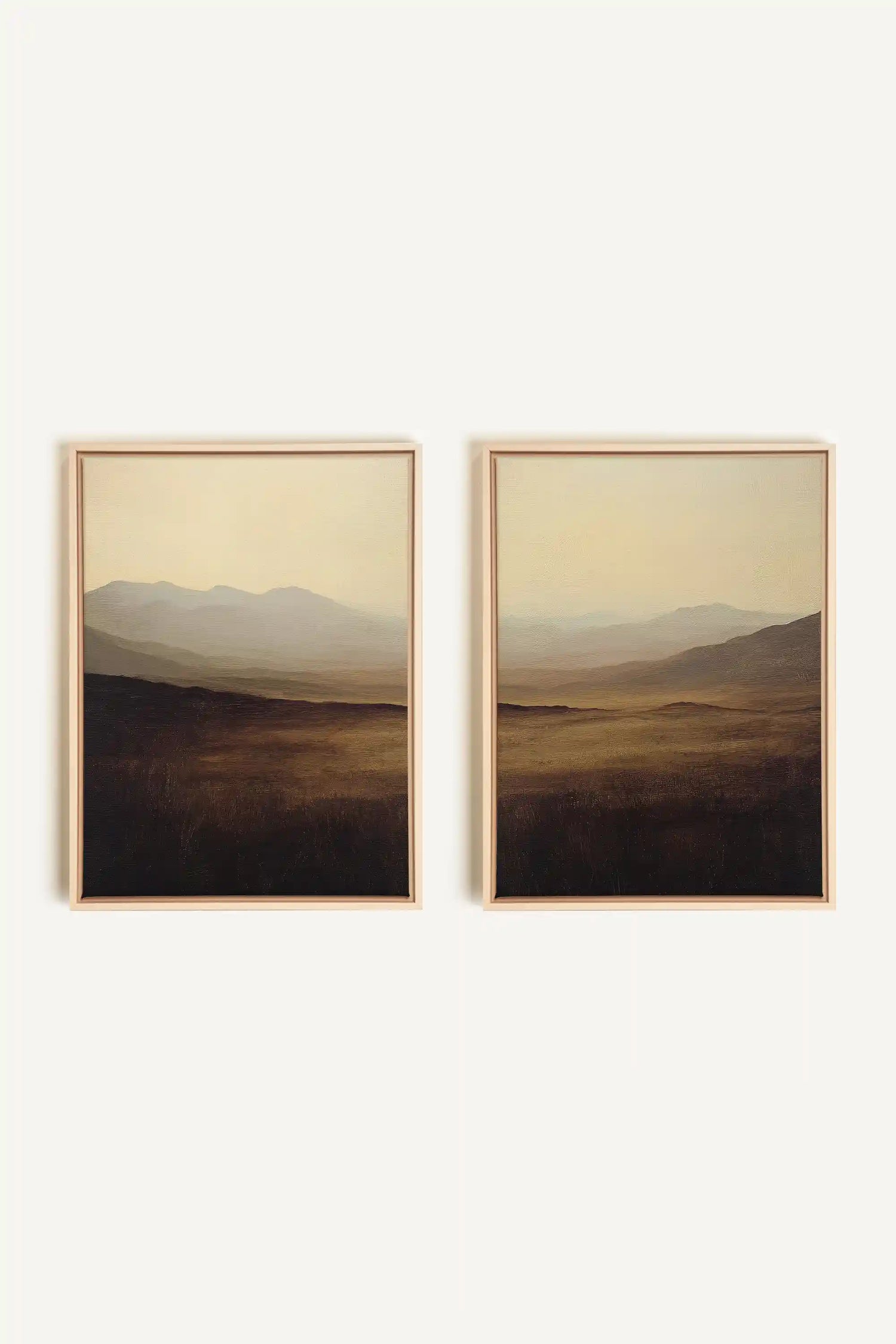 DISTANT DREAMS DUO, 2 Artworks on stretched canvas, framed Natural Light