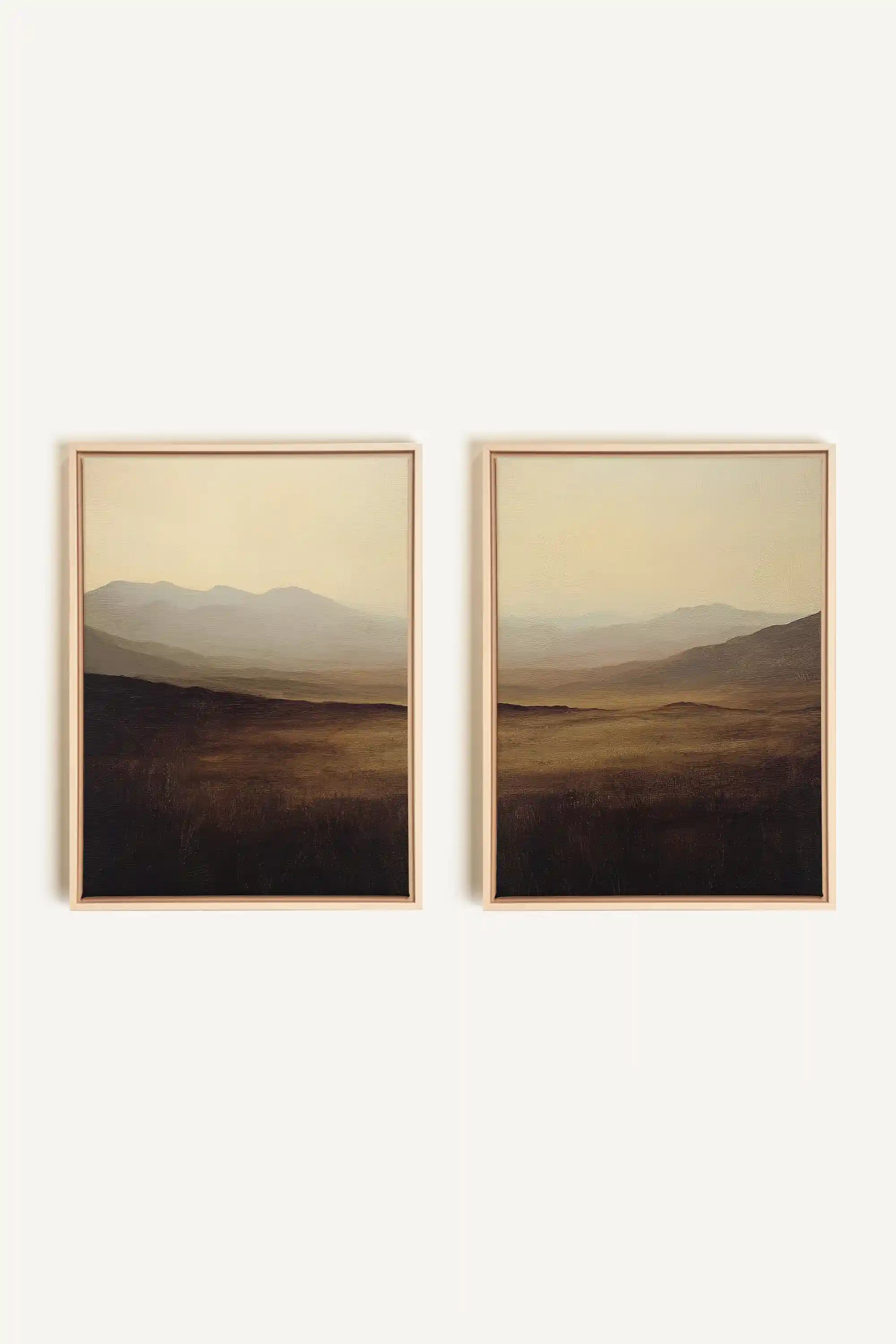 DISTANT DREAMS DUO, 2 Artworks on stretched canvas, framed Natural Light