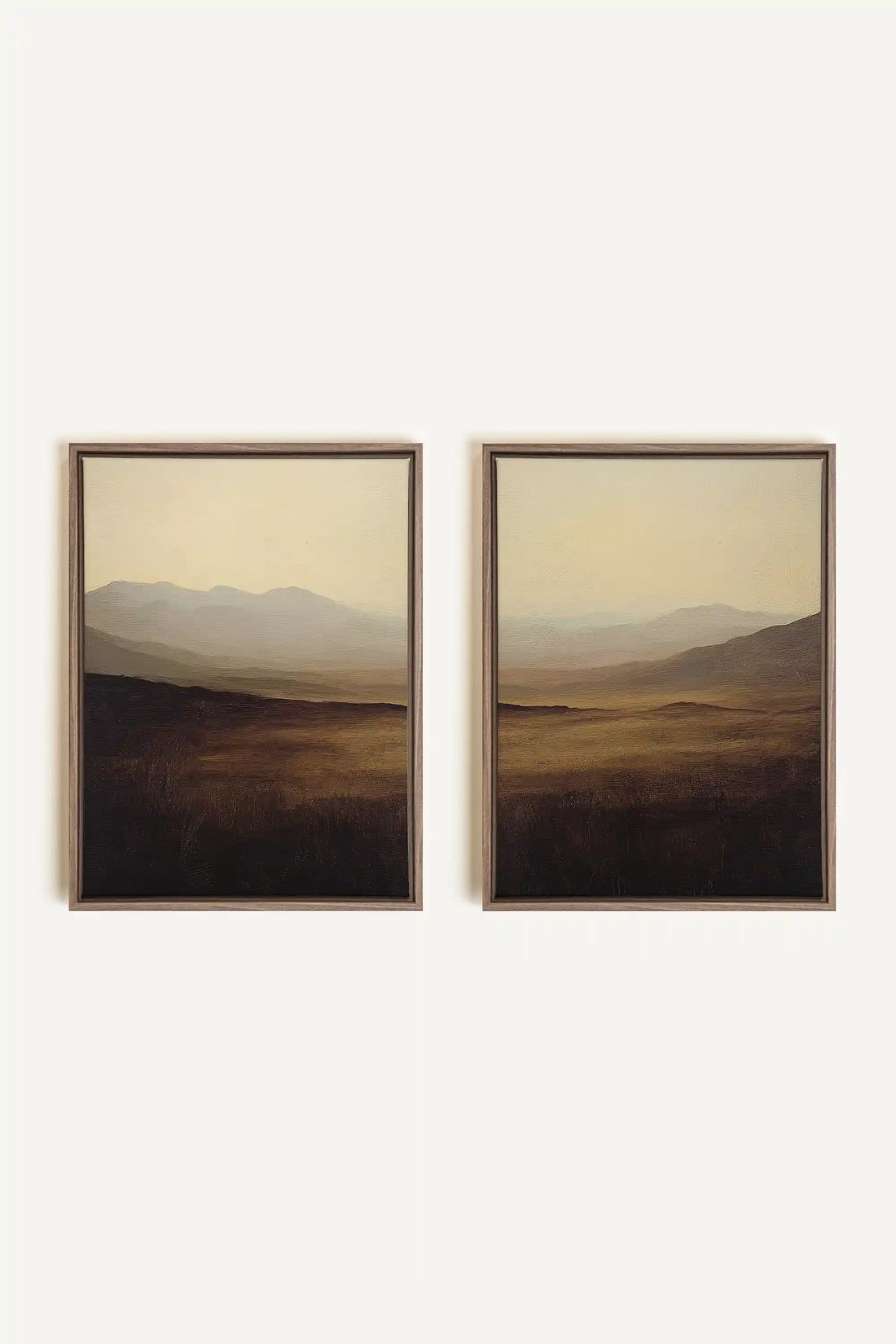 DISTANT DREAMS DUO, 2 Works on stretched canvas, framed Oak Brown