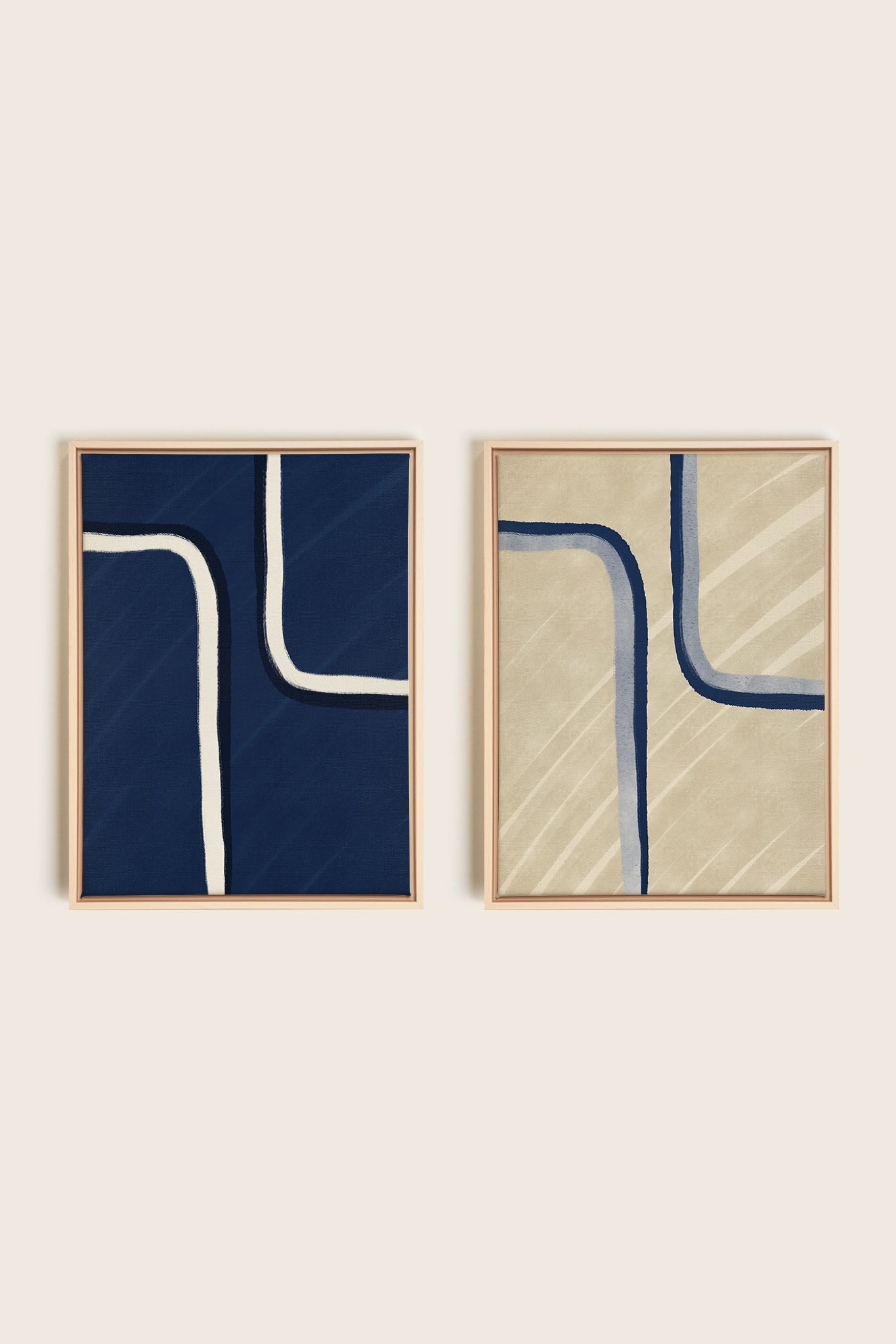 DUAL FORM DUO, 2 Artworks on stretched canvas, framed Natural Light