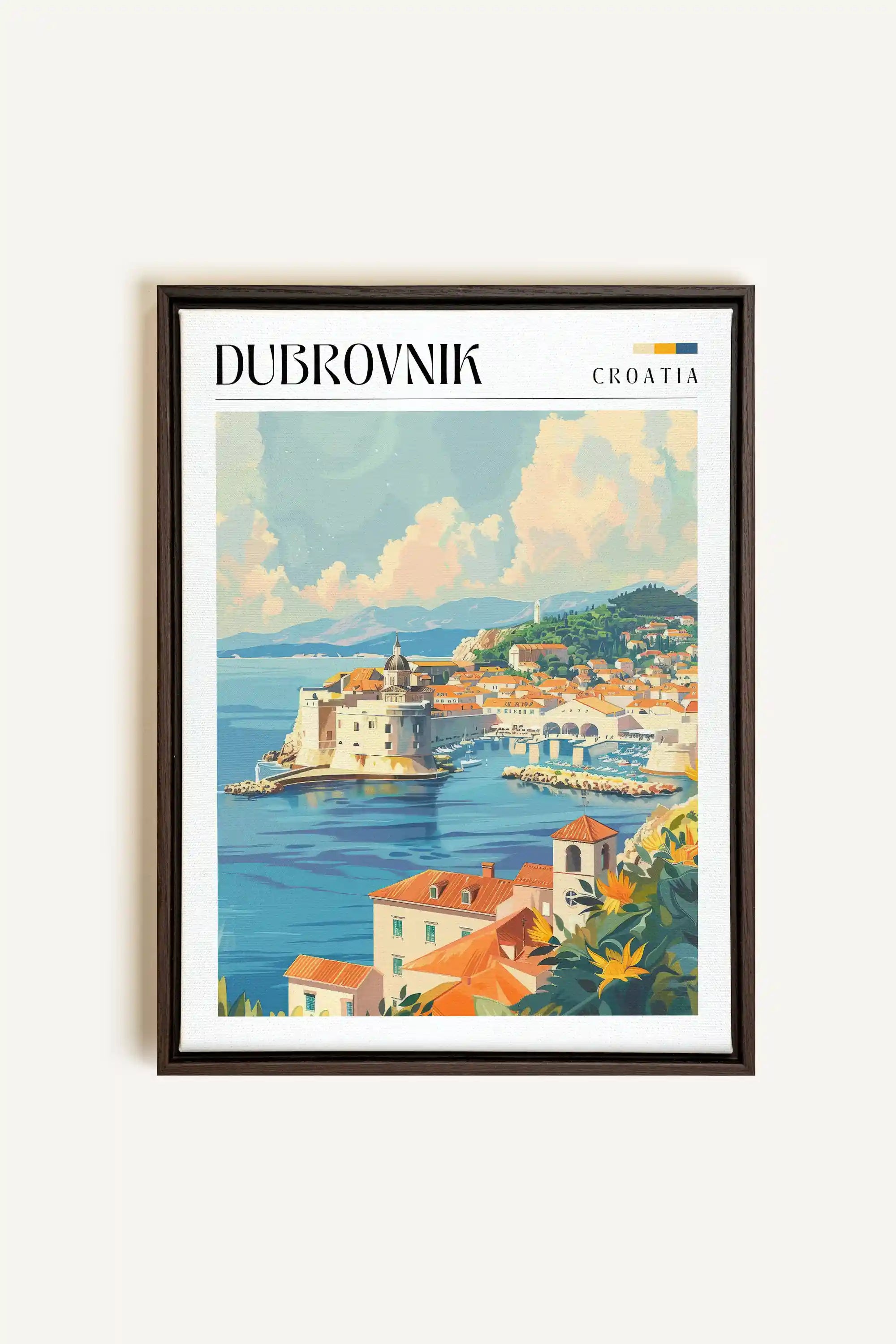 Dubrovnik, Artwork on stretched canvas, framed in Walnut Brown
