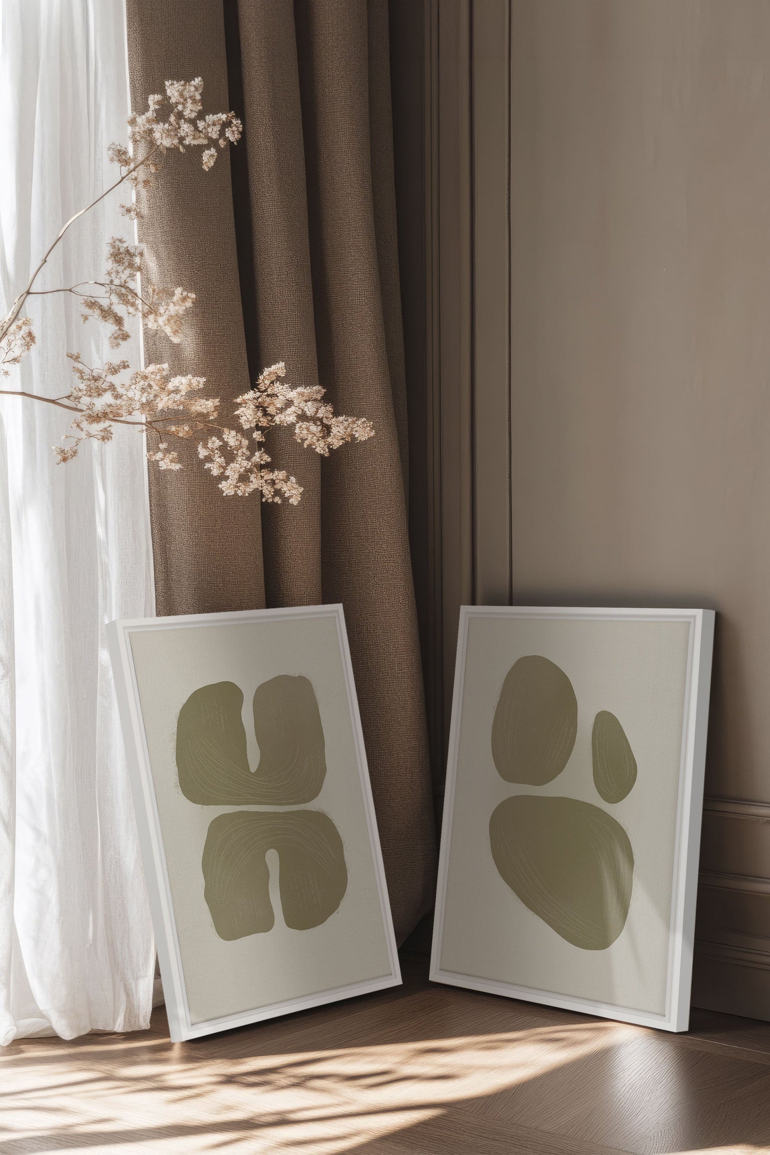 OLEKA CANVAS - COMBINAISON M TON INTÉRIEUR, 2 Oeuvres sur toile étirée, encadré Blanc