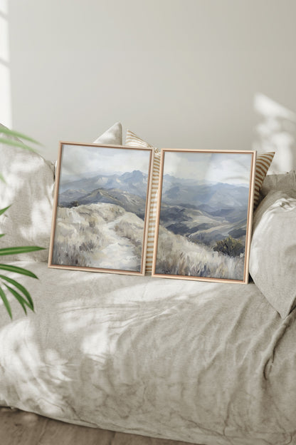 OLEKA CANVAS - ECLIPSED VALLEYS DUO, 2 Oeuvres sur toile étirée, encadré Naturel Clair