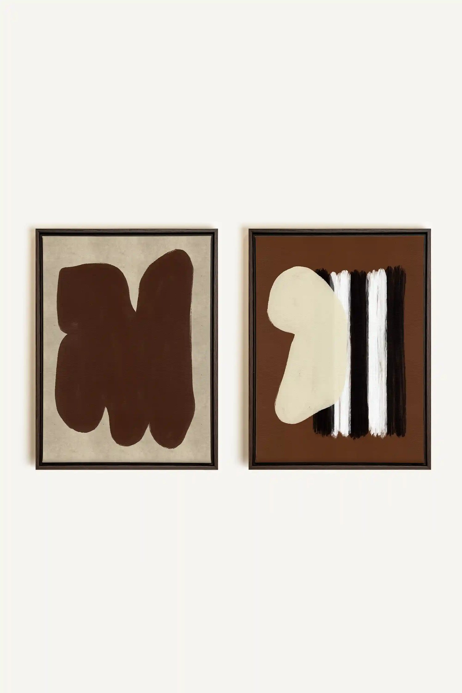 DUO CONTRASTES PROFONDS, 2 Works on stretched canvas, framed in Walnut Brown