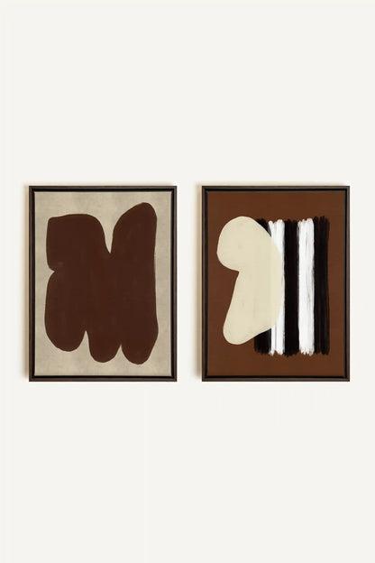 DUO CONTRASTES PROFONDS, 2 Works on stretched canvas, framed in Walnut Brown