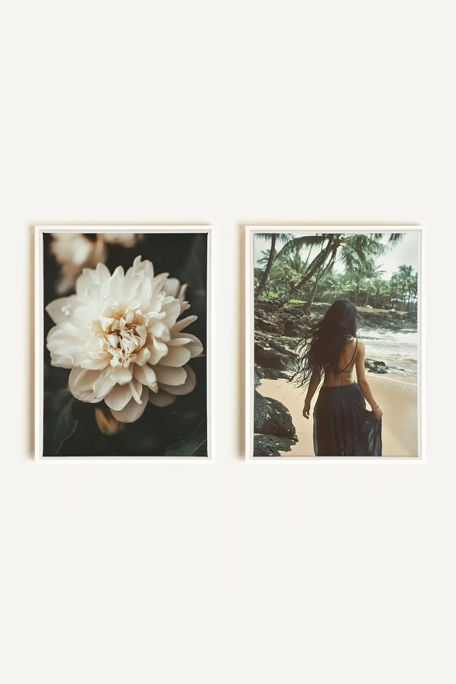 DUO DANSE DU VENT, 2 Oeuvres sur toile étirée, encadré Blanc